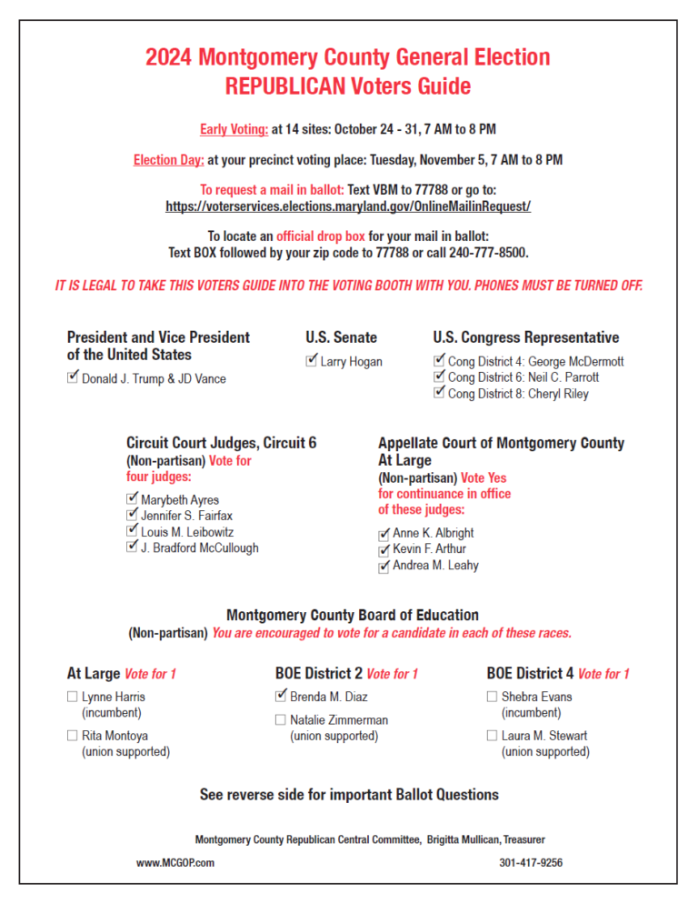 Republican Sample Ballot Diaz for School Board Montgomery